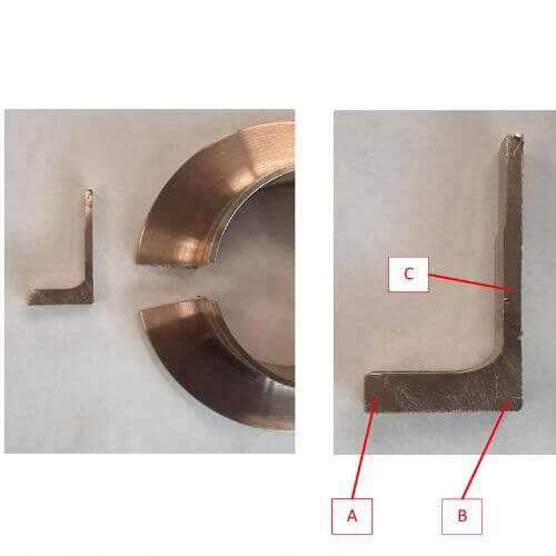 Metallographic analysis of cuni 90:10 inner flange